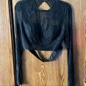 Vintage Black Cutout Rhinestone and Lace Bralette